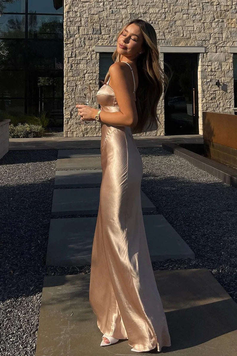 Fashion Satin Fitted Sleeveless Open Back Party Prom Dress