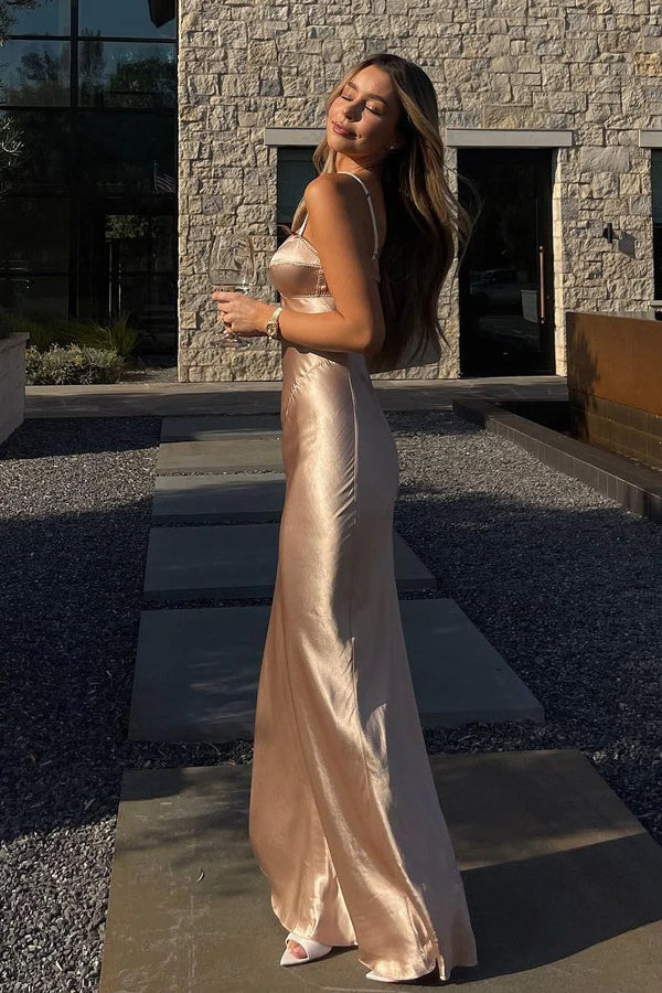 Fashion Satin Fitted Sleeveless Open Back Party Prom Dress