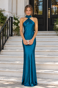 Fashion Satin Fitted Sleeveless Open Back Zipped Long Party Prom Dress