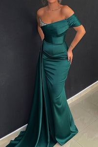 Fashion Satin Mermaid One Shoulder Party Prom Dress With Train