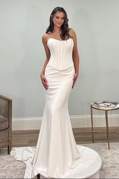 Fashion Satin Mermaid Strapless Empire Wedding Dress