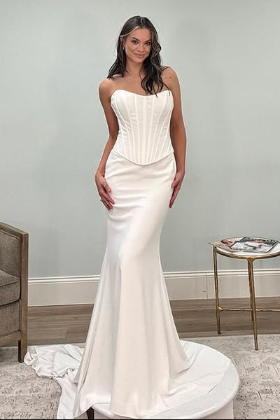 Fashion Satin Mermaid Strapless Empire Wedding Dress