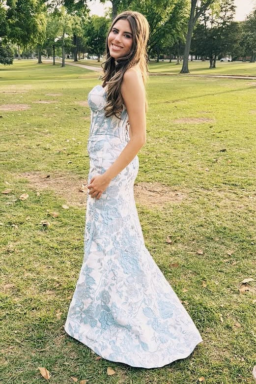Fashion Satin Mermaid Sweetheart Strapless Floral Party Prom Dress