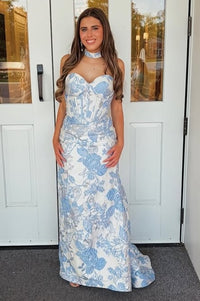 Fashion Satin Mermaid Sweetheart Strapless Floral Party Prom Dress