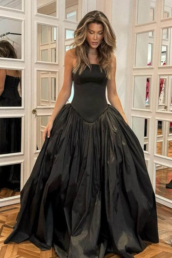 Fashion Satin Strapless Maxi A-Line Party Prom Dress