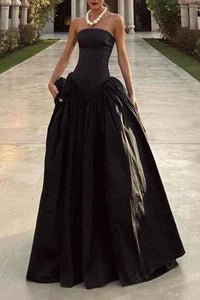 Fashion Satin Strapless Maxi A-Line Party Prom Dress