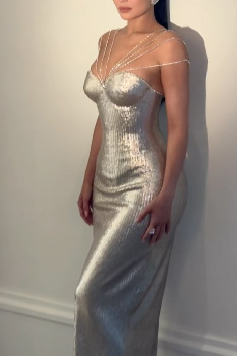 Fashion Sleeveless Empire Sweetheart Sequin Party Prom Dress