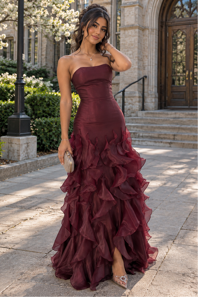 Fashion Strapless Corset A-Line Satin And Tulle Ruffle Party Prom Dress