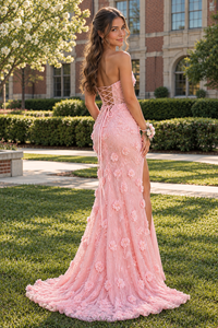 Fashion Strapless Empire Lace Floral Mermaid Leg Slit Party Prom Dress