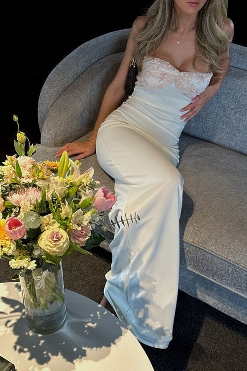 Fashion Strapless Fitted Satin Long Party Prom Dress