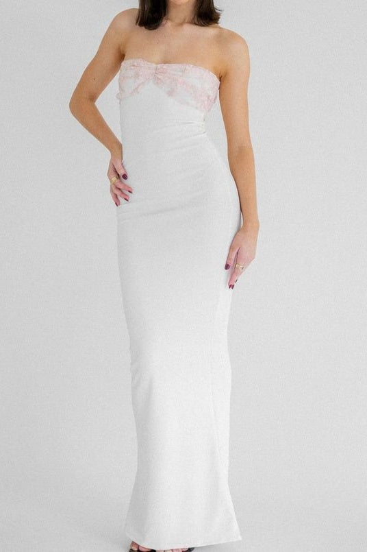Fashion Strapless Fitted Satin Long Party Prom Dress