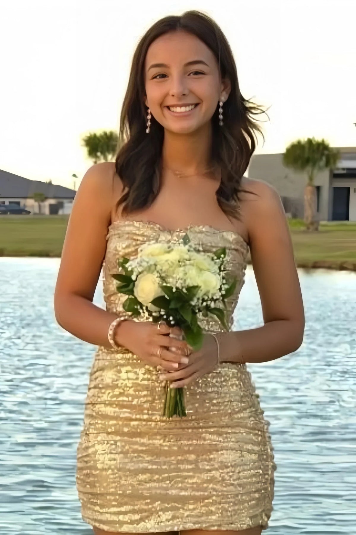 Fashion Sweetheart Strapless Pleated Fitted Mini Sequin Homecoming Dress