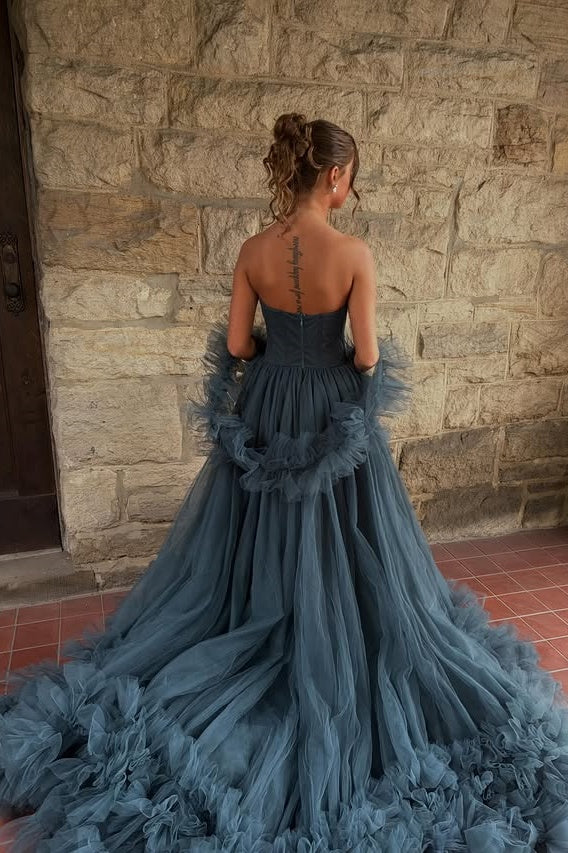 Fashion Sweetheart Strapless Tulle A-Line Ruffle Party Prom Dress