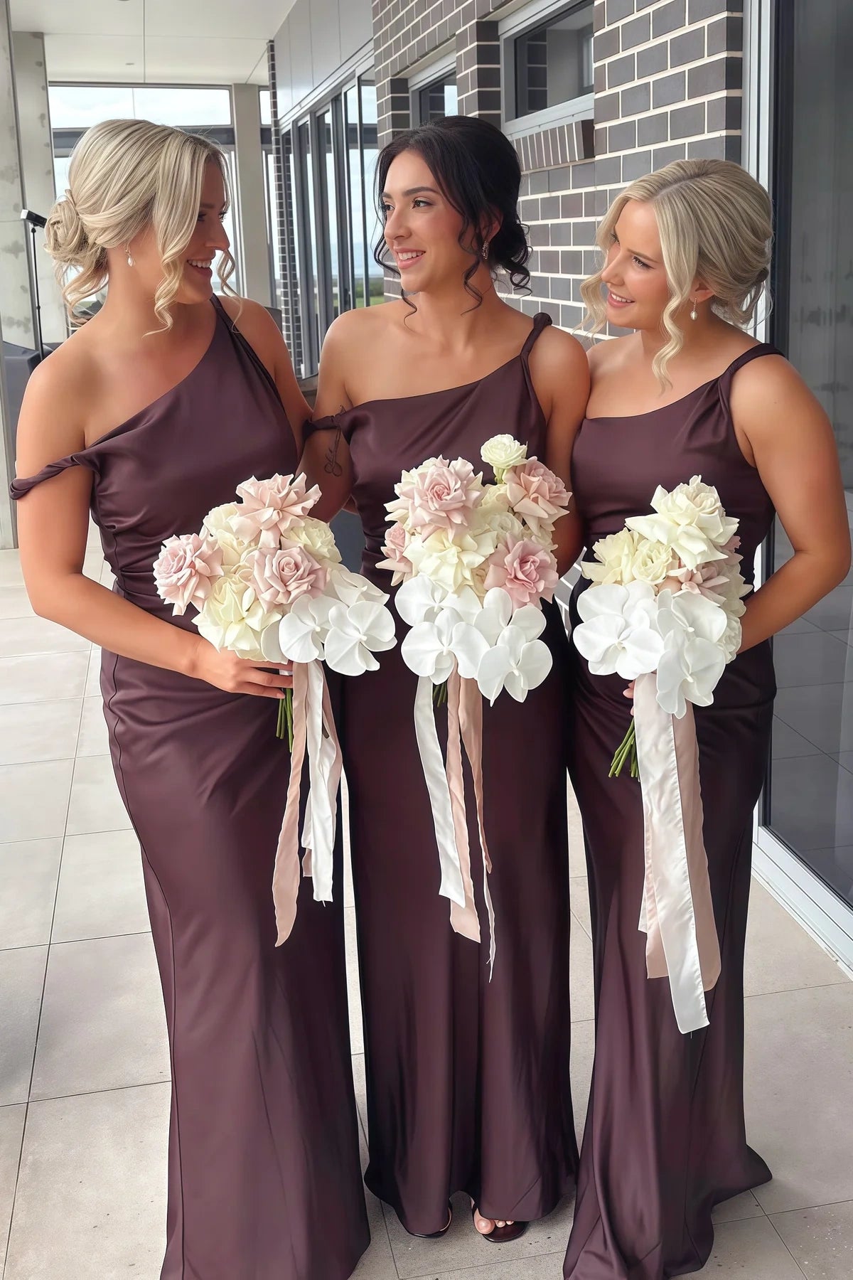 Fitted Satin Sleeveless One Shoulder Long Bridesmaid Dress