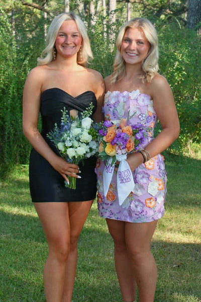Fitted Strapless Empire Floral Appliques Mini Homecoming Dress