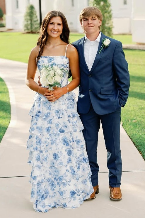 Floral Appliques A-Line Empire Chiffon Tiered Party Prom Dress