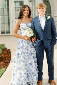 Floral Appliques A-Line Empire Chiffon Tiered Party Prom Dress