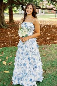 Floral Appliques A-Line Empire Chiffon Tiered Party Prom Dress