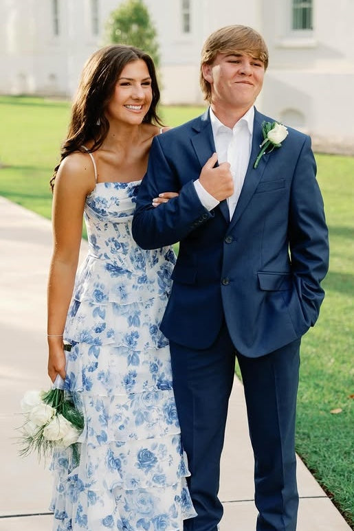 Floral Appliques A-Line Empire Chiffon Tiered Party Prom Dress