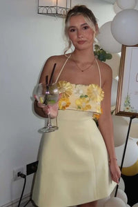 Floral Appliques Satin A-Line Sleeveless Mini Homecoming Dress