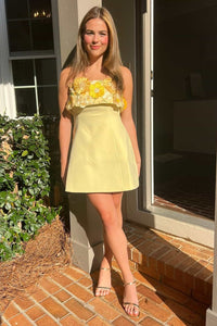Floral Appliques Satin A-Line Sleeveless Mini Homecoming Dress