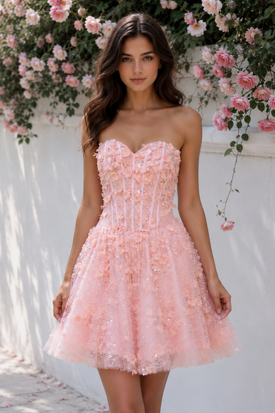 Floral Appliques Sweetheart Strapless A-Line Homecoming Dress