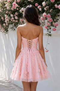 Floral Appliques Sweetheart Strapless A-Line Homecoming Dress
