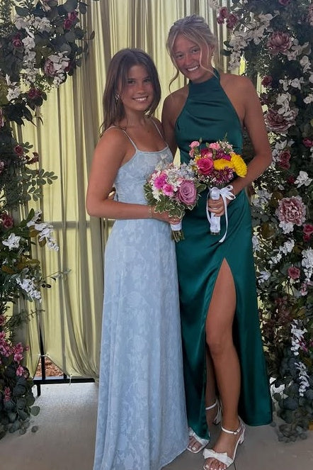 Floral Chiffon Boat Sleeveless Long A-Line Party Prom Dress