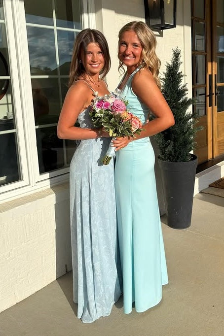 Floral Chiffon Boat Sleeveless Long A-Line Party Prom Dress