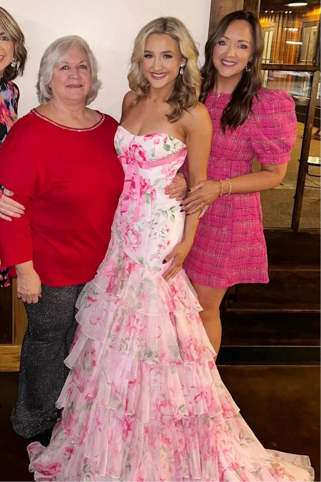 Floral Chiffon Strapless Mermaid Empire Tiered Party Prom Dress