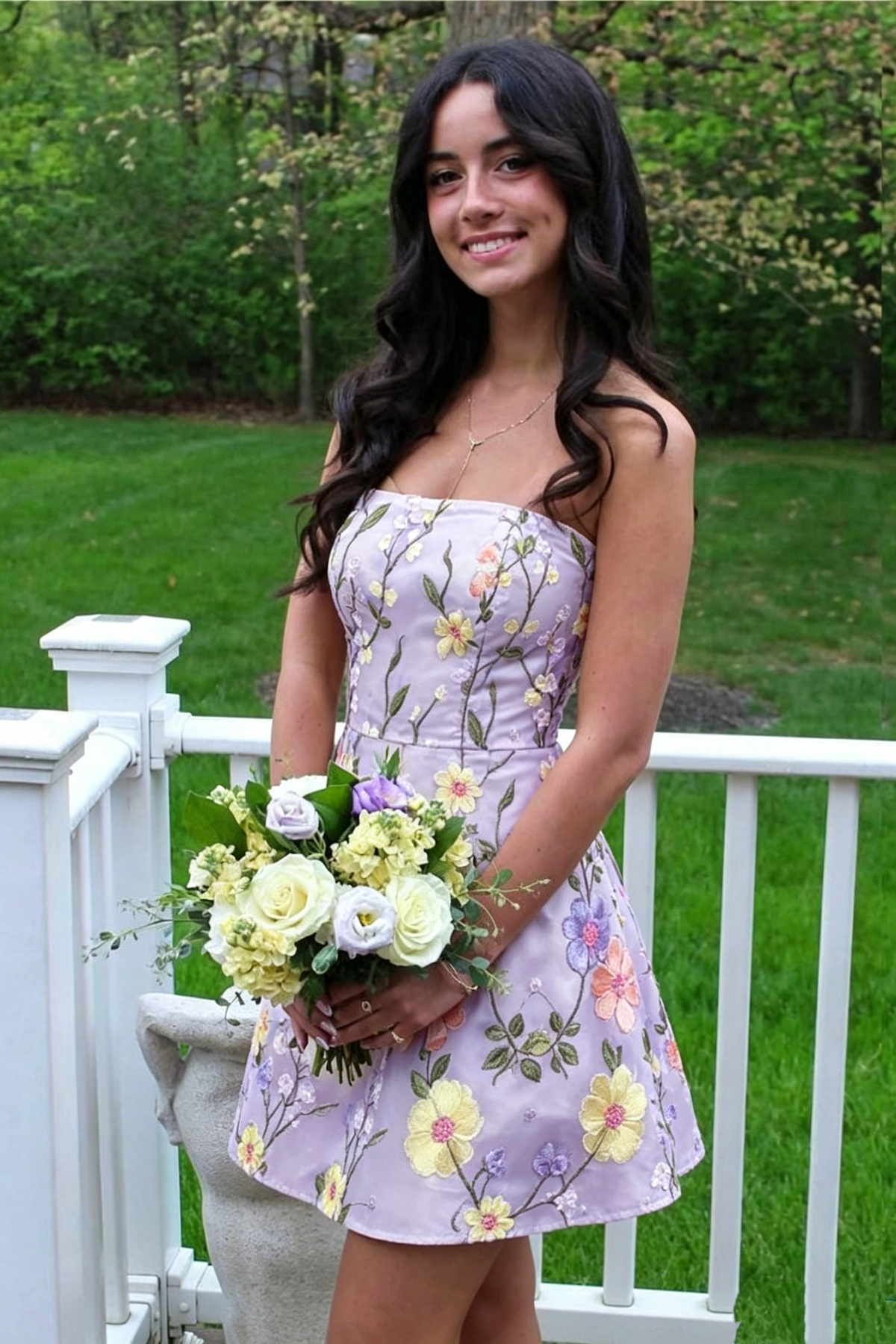 Floral Lace A-Line Strapless Empire Mini Homecoming Dress