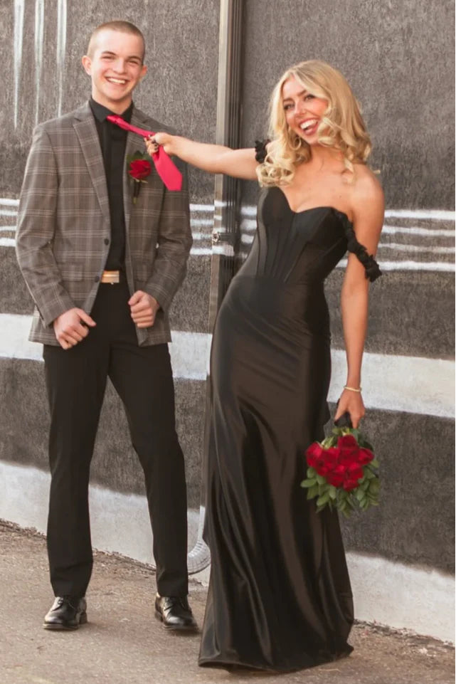 Floral Off-Shoulder Sweetheart Satin Mermaid Prom Party Dress