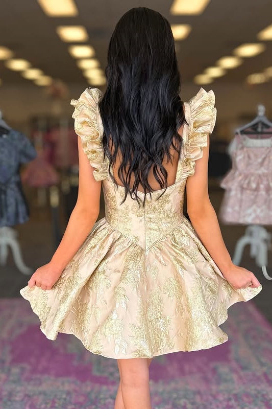 Floral Satin A-Line Ruffle Straps Mini Homecoming Dress