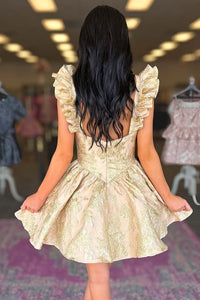 Floral Satin A-Line Ruffle Straps Mini Homecoming Dress
