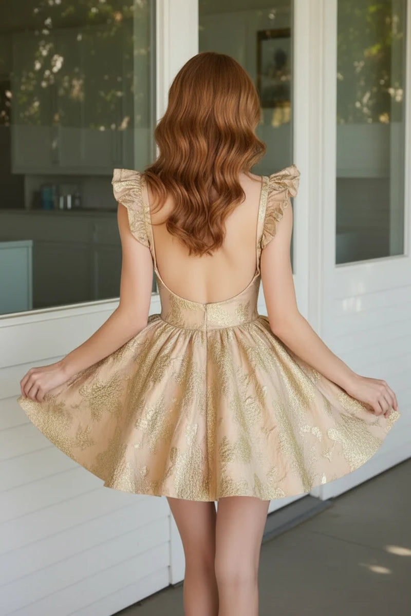 Floral Satin A-Line Ruffle Straps Mini Homecoming Dress