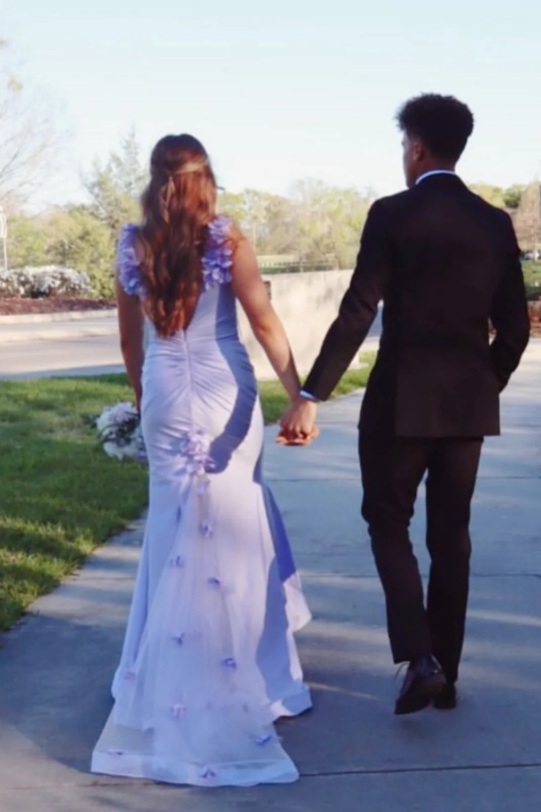 Floral Straps V-Neck Backless Satin Mermaid Party Prom Dress