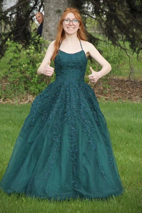 Formal A-Line Empire Bateau Lace Appliques Party Prom Dress