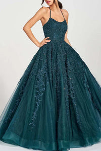 Formal A-Line Empire Bateau Lace Appliques Party Prom Dress