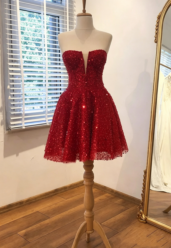 Fully Sequin A-Line Strapless Mini Party Homecoming Dress