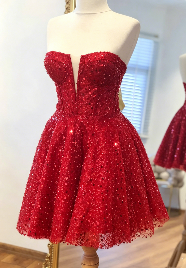 Fully Sequin A-Line Strapless Mini Party Homecoming Dress