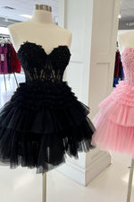 Pink Appliques Strapless A-line Multi-Layers Homecoming Dress
