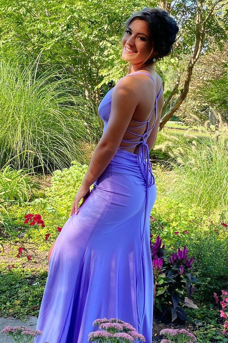 Straps V-Neck Bodycon Mermaid Prom Dress with Slit