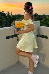Chic Off the Shoulder Yellow Homecoming Dress with Bow Back
