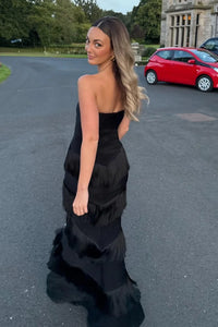 Generous Sweetheart Strapless Tiered Tassel Trumpet Party Prom Dress