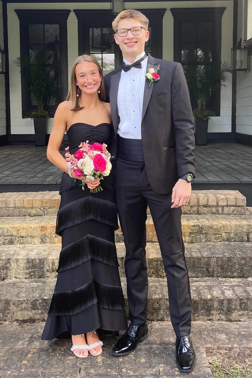 Generous Sweetheart Strapless Tiered Tassel Trumpet Party Prom Dress