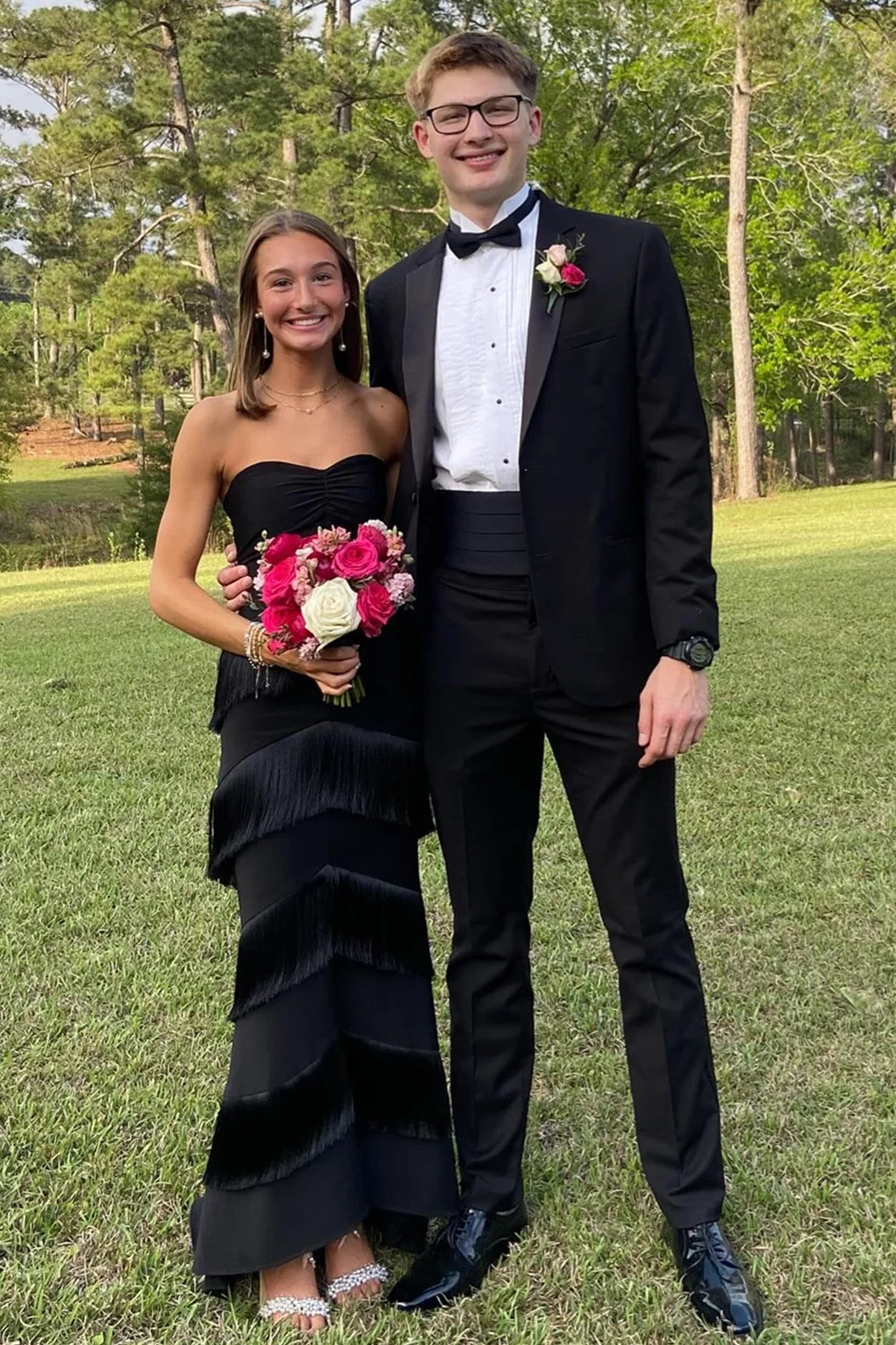 Generous Sweetheart Strapless Tiered Tassel Trumpet Party Prom Dress