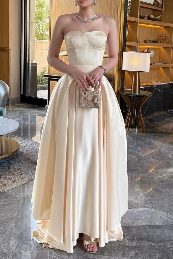 Gentle Sweetheart Strapless Satin A-Line High Waist Party Prom Dress