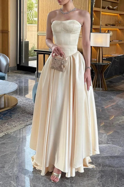 Gentle Sweetheart Strapless Satin A-Line High Waist Party Prom Dress