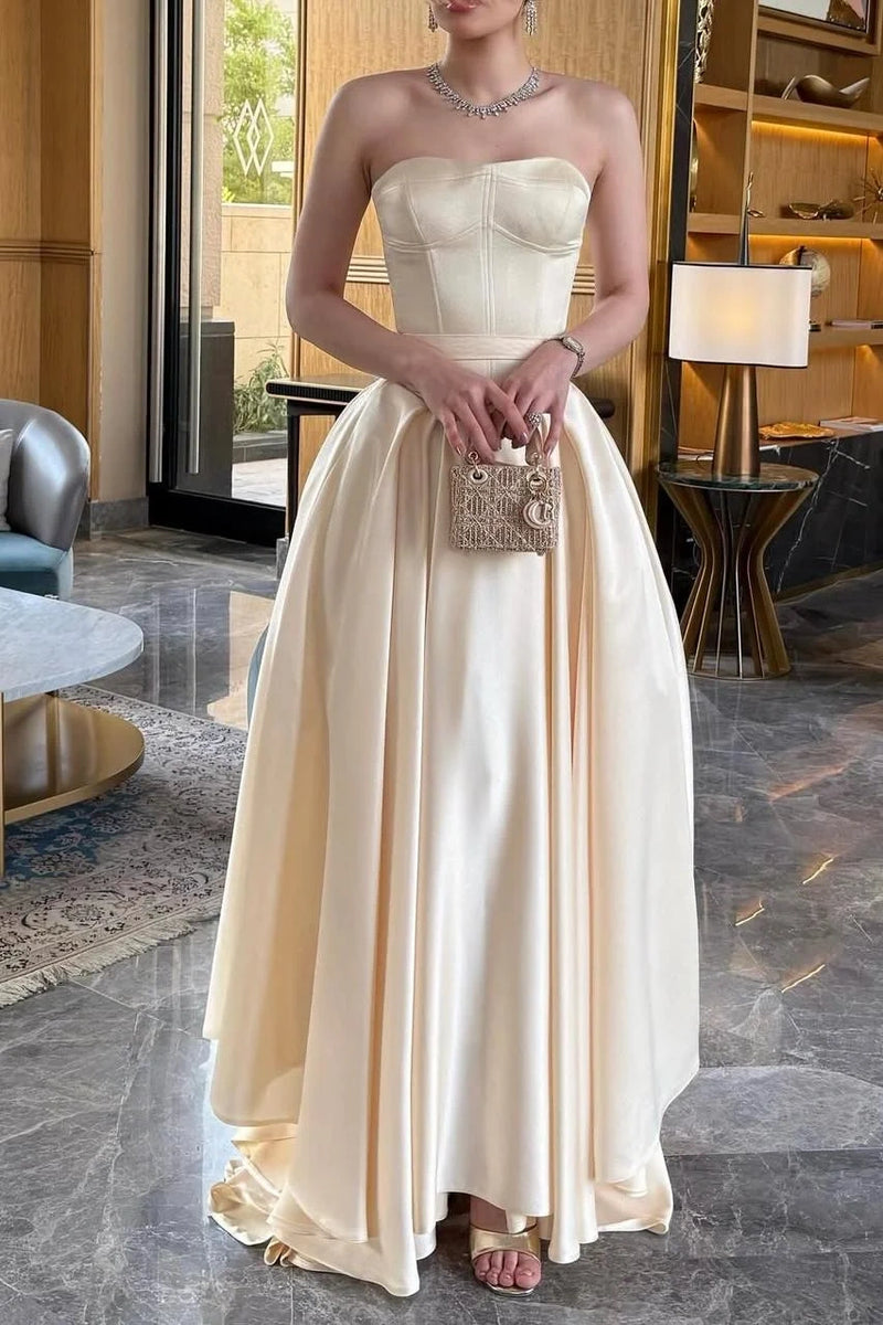 Gentle Sweetheart Strapless Satin A-Line High Waist Party Prom Dress
