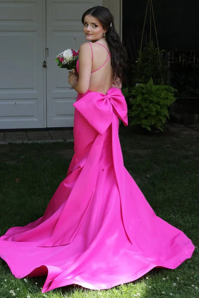 Sleeveless Satin Mermaid Backless Prom Dress With Bow